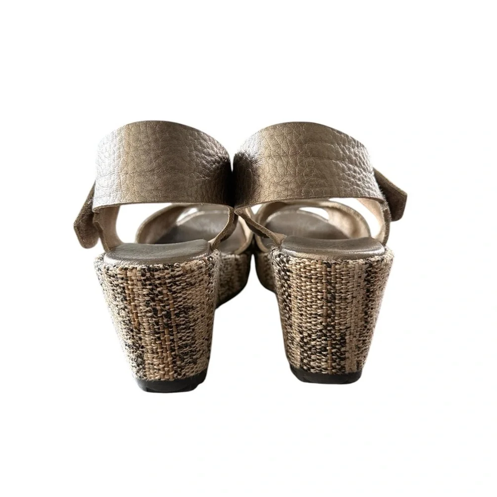 Pedro Garcia Fama Metallic Leather Wedges  With Jute Wrapped Platform Size 39.5